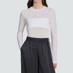 Brand New with Tags Adidas Women's White Sheer Long Sleeve Top Size XS